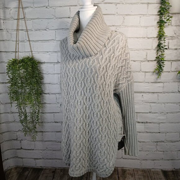 IF IT WERE ME WOMENS GRAY CABLE KNIT COWL NECK GRAY SWEATER, SIZE MED - Picture 2 of 12